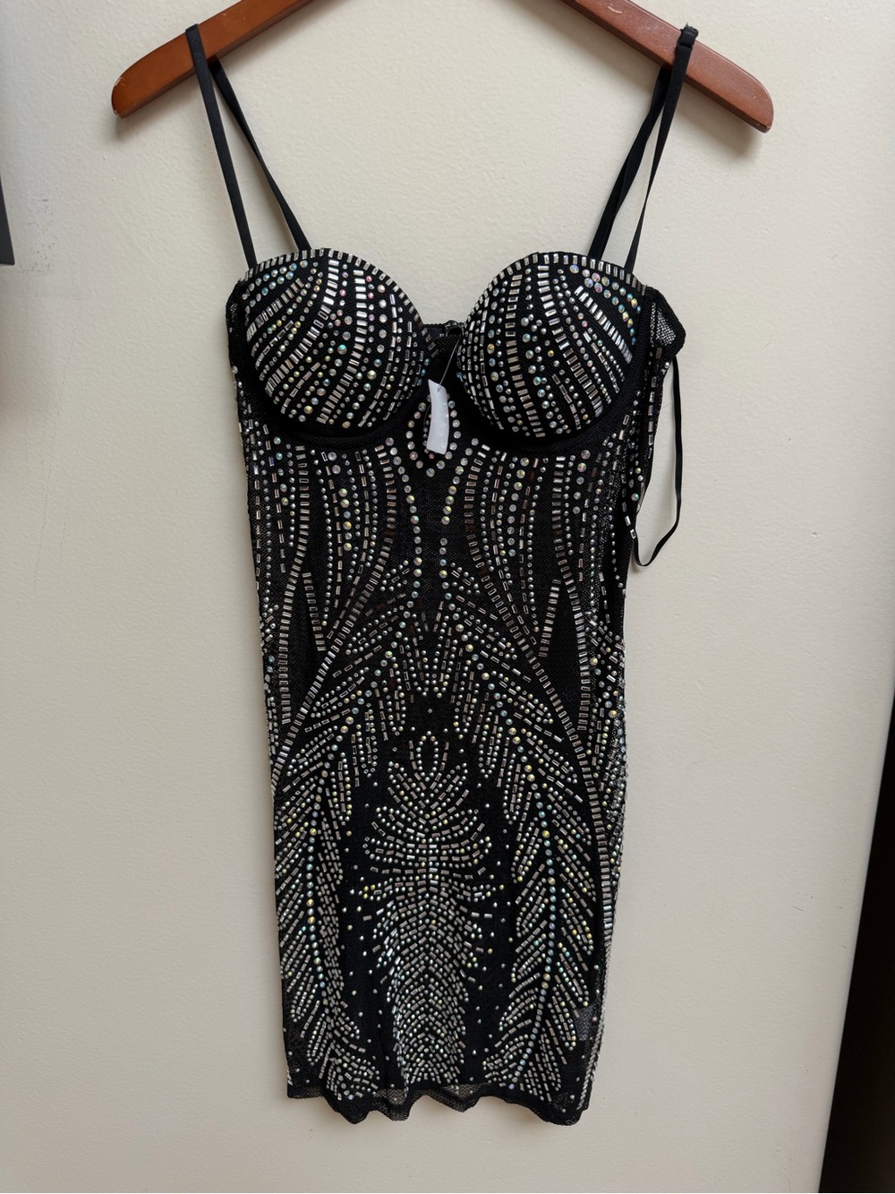 NWT Banjul Black Embellished Bodycon Dress with Strappy Detail